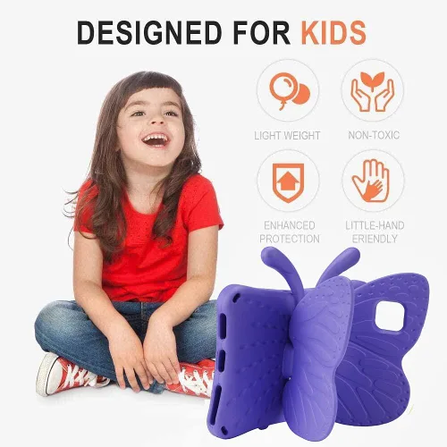 Vista 22 de FW Fire 7 - Funda para tablet para niños, Amazon Fire 7 2022, funda de mariposa con luz de atril, EVA, protección contra caídas, resistente, a