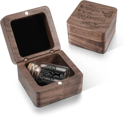 Vista 8 de SOITIS Urnas pequeñas para cenizas humanas, recuerdo de acero inoxidable, mini urnas para cenizas humanas, caja de madera para compartir cenizas