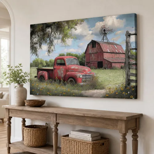 Vista 10 de ANRUOXI Arte de Pared en Lienzo de Camión Vintage Personalizado, Impresiones en Lienzo de Letrero Personalizado con Nombres y Fechas de Familia
