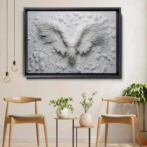 Vista 2 de White Angel Wing Painting on Canvas, Abstract Modern Minimalist 3D Texture Acrylic Artwork for Tranquil Bedroom Wall Art Decor