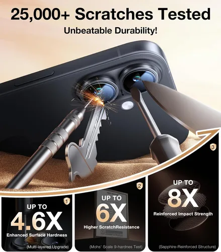 Vista 4 de UltraGlass UNBREAK TOP 9H+ Vidrio para Protector de Lente de Cámara iPhone 17 [NO.1 Grado Militar Irrompible] Protector de Cámara 17 Cubierta