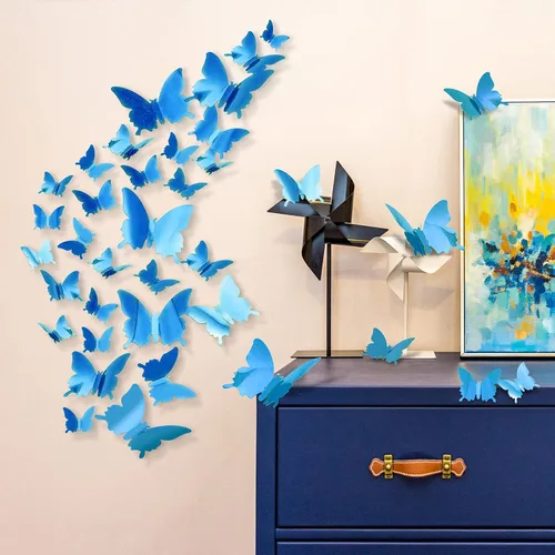 Vista 5 de 60 calcomanías de mariposa de espejo, decoraciones de mariposa 3D extraíbles de CAYUDEN calcomanías de pared mariposas azules, decoración de pared