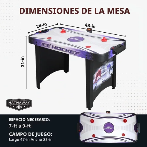 Vista 2 de Hathaway Mesa de hockey de aire para niños y adultos Negro/Azul