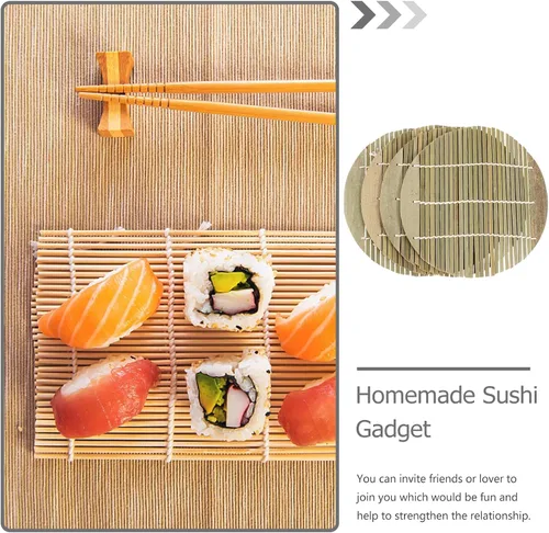 Vista 7 de Hemoton Juego de rodillos de sushi para sushi, cortina de bambú de 6.49 x 6.49 pulgadas, kit de rodillos de sushi para cocina, almohadillas