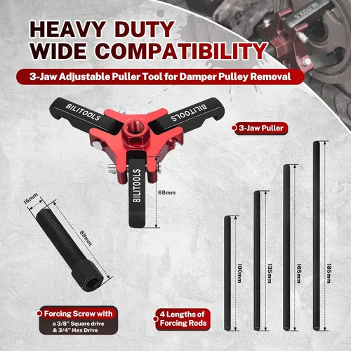 Vista 3 de BILITOOLS Adjustable 3-Jaw Harmonic Balancer Puller for Crankshaft Dampers