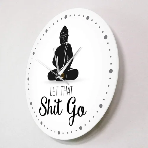 Vista 3 de The Geeky Days Let That Shit Go - Reloj de pared con cita divertida de Buda, decoración zen, arte humorístico, silencioso, sin tictac, regalo
