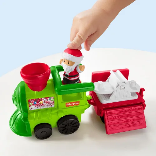 Vista 3 de Fisher-Price Little People - Tren musical navideño para niños pequeños con figuras de Santa, elfo y reno para juego de rol para niños de 1+ años