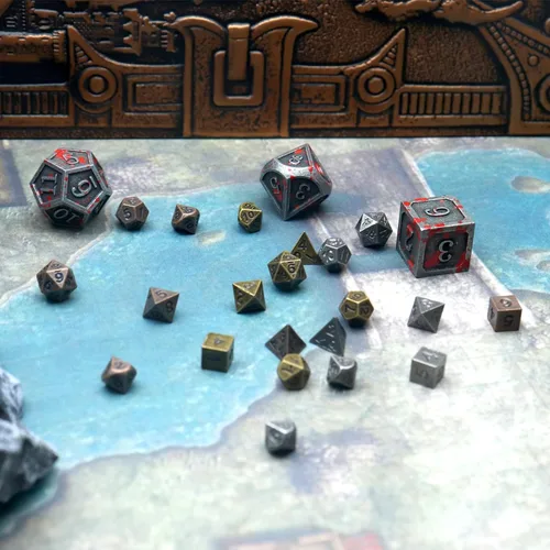 Vista 8 de Juego de Dados Haxtec Mini: Pequeño Juego de Dados Metálicos DND con Estuche para Dados Portátil Juego de Dados Metálicos Antiguos de Bronce