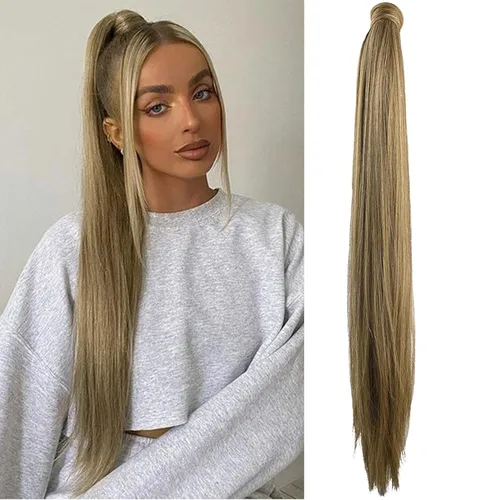 Vista 41 de SEIKEA Extensión de cola de caballo con clip alrededor del cabello lacio para mujer (12 pulgadas, negro)