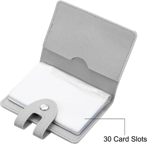 Vista 3 de PATIKIL Soporte para tarjetas de crédito, 1 paquete de cartera delgada de cuero, organizador de almacenamiento de tarjetas de visita con 30 ranuras