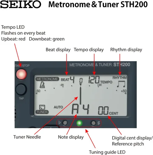 Vista 5 de Seiko Chromatic Tuner and Metronome with Tones (STH-200B)