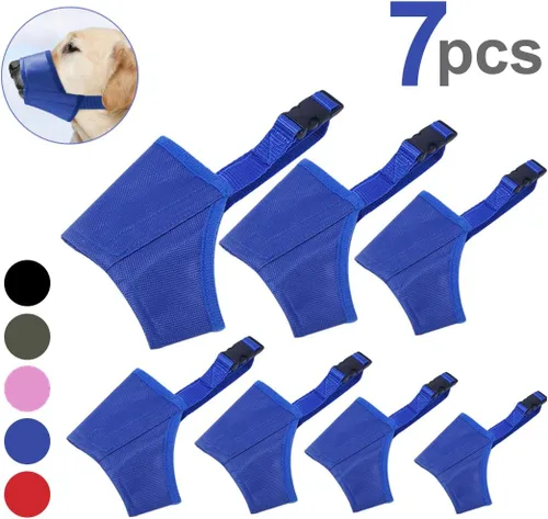 Vista 7 de Coppthinktu Bozal para perro, 7 bozales para morder, ladrar, masticar, cubierta ajustable para la boca de perro para perros pequeños, medianos