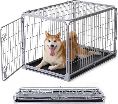 Vista 10 de ZOMISIA Jaula Plegable para Perros Pequeños - Perrera de Metal a Prueba de Escape de 30 Pulgadas con Doble Puerta, Jaula Plegable de Fácil Montaje