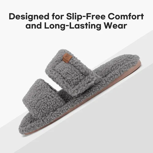 Vista 5 de FamilyFairy Open Toe Slippers for Women Adjustable Memory Foam House Shoes Faux Fur Fuzzy Slide Sandals Non Slip Washable