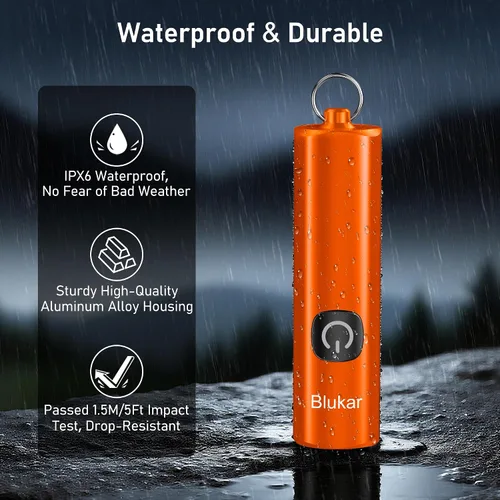 Vista 7 de Blukar EDC recargable llavero linterna, 360L mini luz de flash portátil 3 Lighting Modes, Memory Function, Waterproof, Compact Pocket Light for