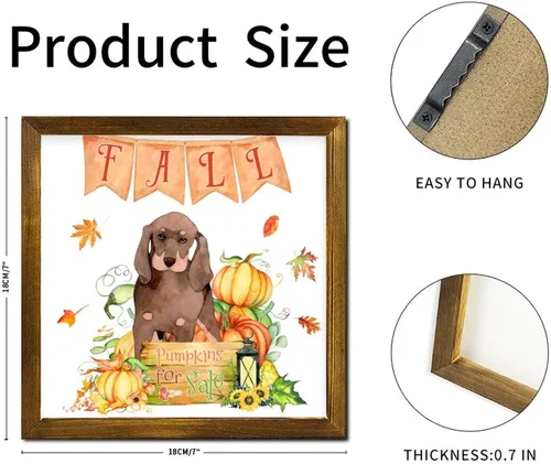 Vista 2 de Fall Pumpkins Sale with Japanese Spitz Dog Framed Wooden Signs Harvest Festival Hanging Wall Art Sign Farmhouse Wall Art Hanging Decor for Women