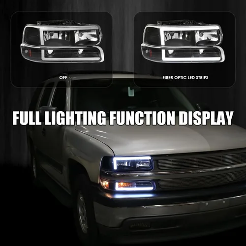 Vista 2 de SPEC-D TUNING Faros delanteros de barra LED negros + luces de parachoques compatibles con Chevy Silverado 1999-2002 Tahoe Suburban 2000-2006
