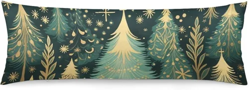 Vista 14 de Funda de almohada corporal con estampado de bosque natural, funda protectora larga con cremallera, pinos verdes con copos de nieve, funda