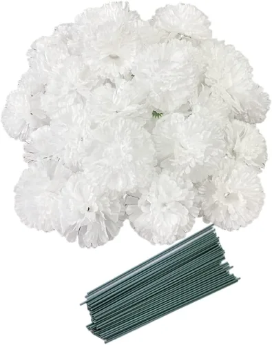 Vista 11 de Rikyo Juego de 50 cabezas de flores de clavel de seda artificial con tallos, rellenos de jarrón para decoración del hogar, fiesta, cumpleaños Champán