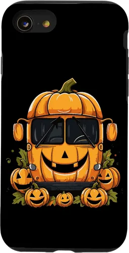 Vista 18 de iPhone 16 School Bus Pumpkin Halloween Driver Pumpkins Ride Spooky Fun Case