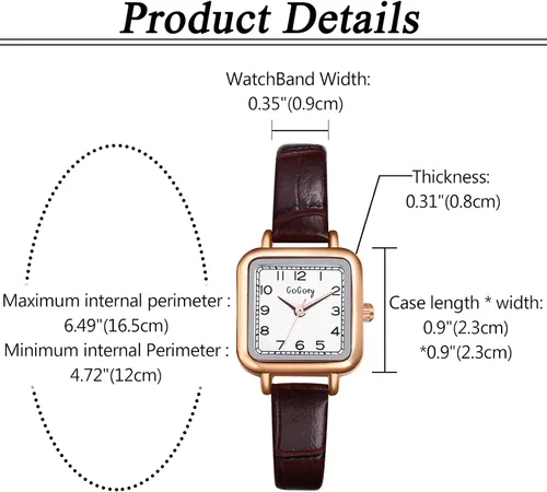 Vista 7 de Avaner Reloj cuadrado para mujer, reloj de pulsera de cuarzo con correa de cuero, reloj de pulsera de vestir para mujer, elegante reloj de cuero