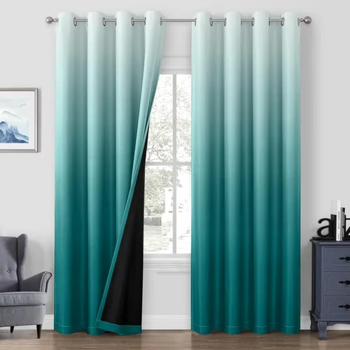 Vista 12 de HOMEIDEAS Cortinas negras 100% opacas degradadas, 52 pulgadas de ancho x 63 Negro