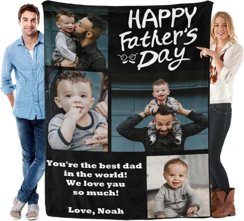 Vista 13 de Manta personalizada para el día del padre con foto, regalos personalizados para papá, papá, abuelo, papá, cumpleaños, Navidad