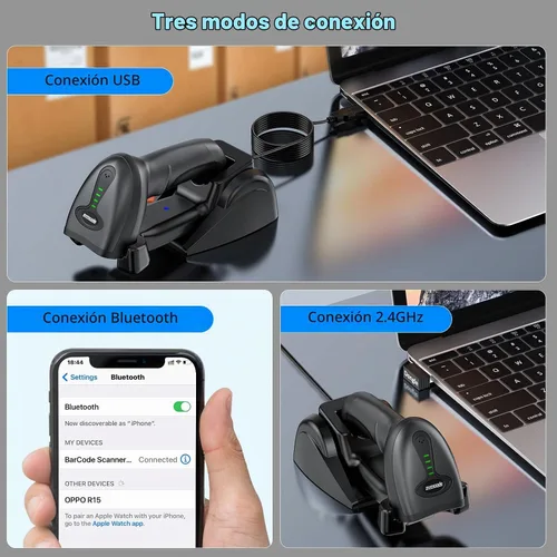 Vista 5 de Symcode Escáner de código de barras QR industrial Bluetooth con soporte de carga inalámbrico, escáner de código de barras inalámbrico 2D 1D Escáner
