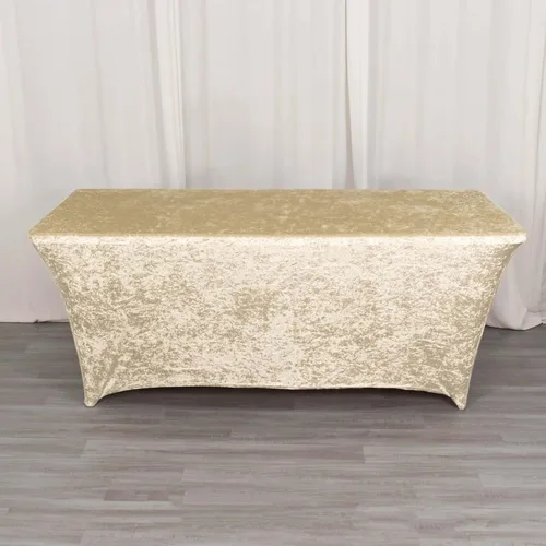 Vista 2 de Efavormart Cubierta de Mesa Rectangular Ajustada Elástica de Terciopelo Aplastado Beige de 6 pies