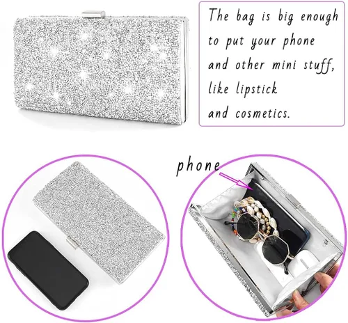 Vista 5 de ELABEST Glitter Evening Clutch Bag Rhinestone Two Side Handbag Crossbody Shoulder Purse Wedding Party for Women and Girls