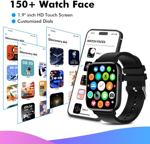 Vista 6 de Reloj inteligente para iPhone Android, rastreador de fitness de 1.9 pulgadas con (respuesta/hacer llamadas) IP 67 relojes digitales deportivos Negro