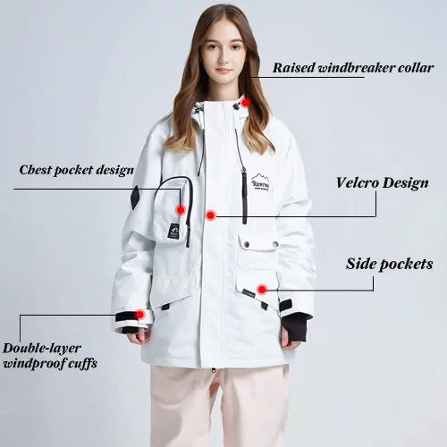 Vista 5 de Chaqueta de esquí para mujer, impermeable, chaqueta de nieve para invierno, resistente al viento, chaqueta de snowboard con capucha