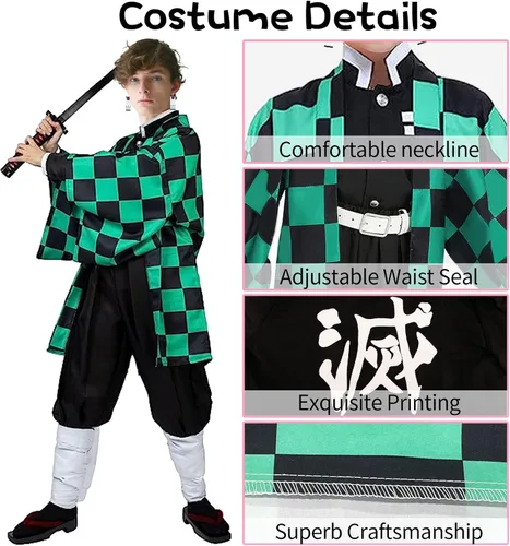 Vista 4 de Kitimi Kamado Anime Cosplay Costume Kimono Outfit, Anime Costume Adult Halloween Costume, Halloween Costume for Women Men