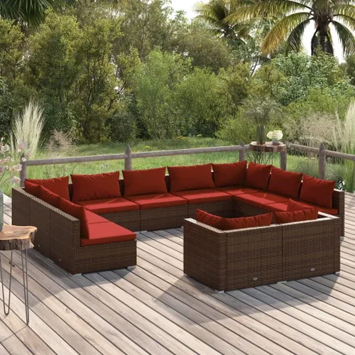 Vista 58 de Sofá de 3 plazas con cojines de ratán de poliéster marrón, juego de muebles de patio al aire libre con 3 sofás centrales para patio trasero, jardín
