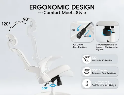 Vista 7 de TRALT Silla de Oficina – Silla de Oficina Ergonómica con Soporte para la Espalda, Silla de Computadora - Sillas de Escritorio para Oficina en Casa