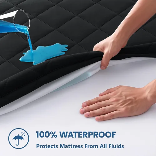 Vista 3 de Protector de colchón tamaño individual, protector de colchón impermeable ajustable hasta 16 pulgadas de profundidad, funda de colchón suave