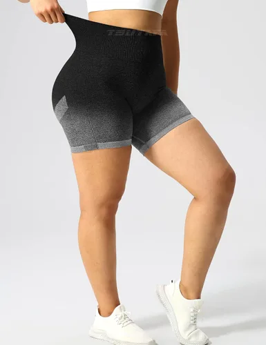 Vista 3 de TSUTAYA Pantalones cortos de entrenamiento para mujer, sin costuras, cintura alta, pantalones cortos de gimnasio para correr, ciclismo, yoga