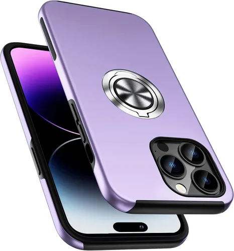 Vista 10 de Funda a prueba de golpes para iPhone 14 de 6.1 pulgadas, [anillo de dedo integrado] funda de teléfono de grado militar con soporte de metal Negro