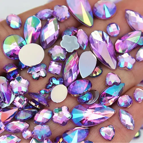 Vista 11 de 1000 gemas de cristal AB de diamantes de imitación coloridos, joyas de piedras preciosas acrílicas con parte trasera plana, manualidades