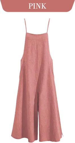 Vista 6 de YESNO - Enterizo holgado de estilo informal, overol con pantalones largos de pierna ancha, de algodón y con bolsillos, para mujer