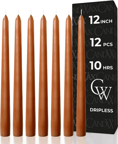 Vista 49 de CANDWAX Juego de 12 velas cónicas color naranja de 8 pulgadas, sin goteo, sin perfume, de larga duración, perfectas para fiesta de Halloween