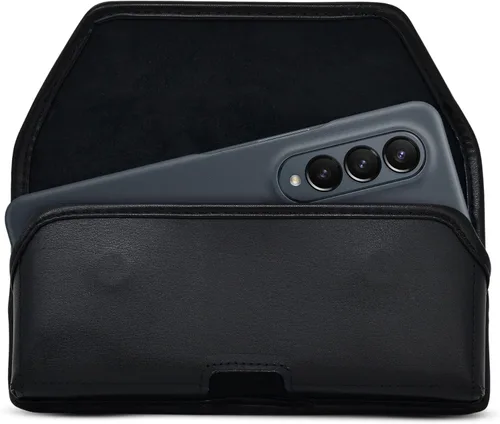 Vista 2 de Turtleback Funda diseñada para Galaxy Z Fold6 Fold 5 Fold 4 con funda delgada para cinturón horizontal, bolsa de cuero negro con clip ejecutivo