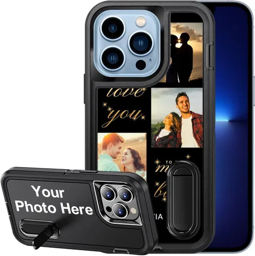 Vista 35 de Funda personalizada para iPhone 13, soporte incorporado/función atril, protección resistente a los arañazos, cubierta de fotos personalizada