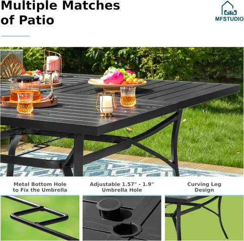 Vista 4 de MFSTUDIO Juego de comedor al aire libre para 8, juego de mesa y sillas de metal para patio, juego de muebles de patio de 9 piezas, juego de comedor