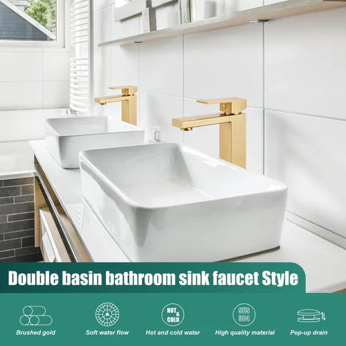 Vista 5 de Heyalan Grifo de lavabo para baño, grifo de lavabo de una sola manija, acero inoxidable SUS304, cuerpo alto, 1 agujero, mezclador de tocador