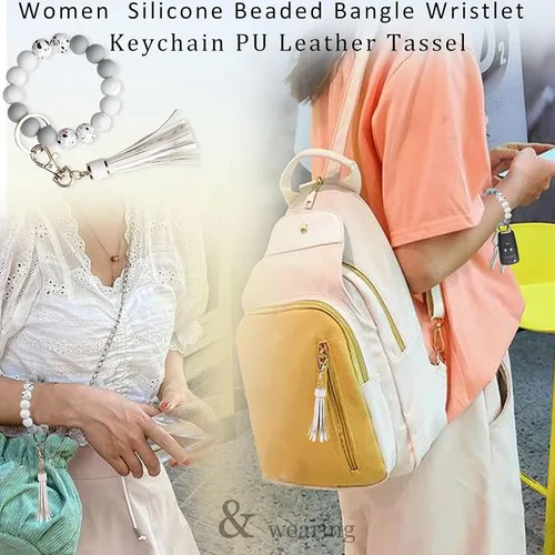 Vista 6 de BIHRTC Pulserallavero para enganchar las llaves del automóvil, brazalete con cuentas de silicona para mujer