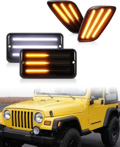 Vista 9 de Luces direccionales delanteras ámbar para Jeep Wrangler TJ 1997 1998 1999 2000 2001 2002 2003 2004 2005 2006, DRL luces de estacionamiento