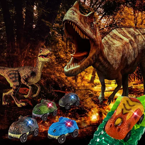 Vista 4 de Skylety 6 Pack Dino Race Cars LED Compatible with Most Tracks,Dinosaur
