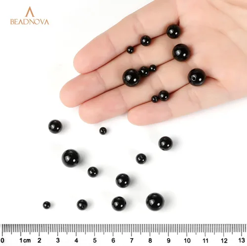 Vista 4 de Cuentas Beadnova redondas de ónix negro de 4 mm, sueltas, para hacer joyas (90-92 piezas)