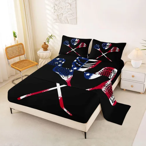 Vista 7 de Erosebridal Lacrosse - Juego de sábanas para niños y niñas, juego de ropa de cama de jugadores de hockey con diseño de disco de hockey negro